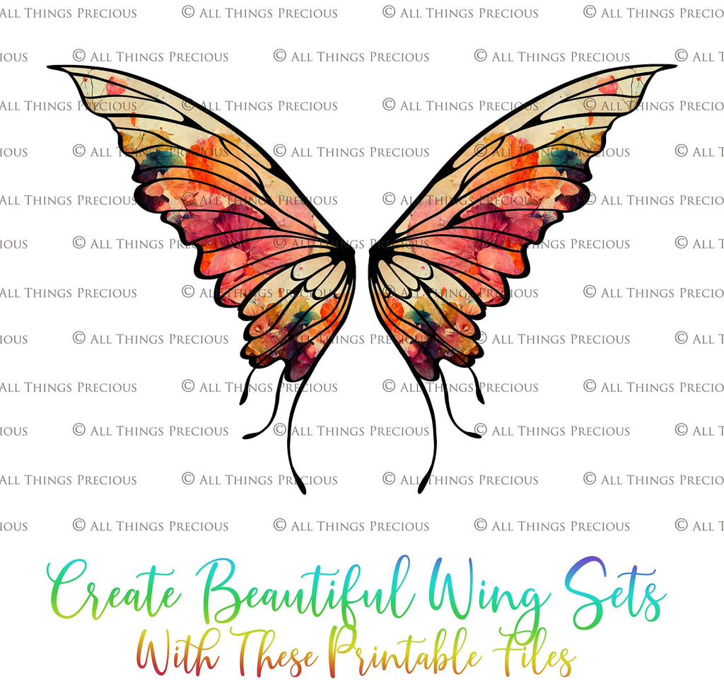 Printable Fairy Wings. For Art Dolls, Adults, Children. High resolution, png files. This is a digital product. Print and cut. Paper craft. Create fairy wing earrings or crown jewelry from these designs. Fairycore, Halloween, Diy Crafting Costume.