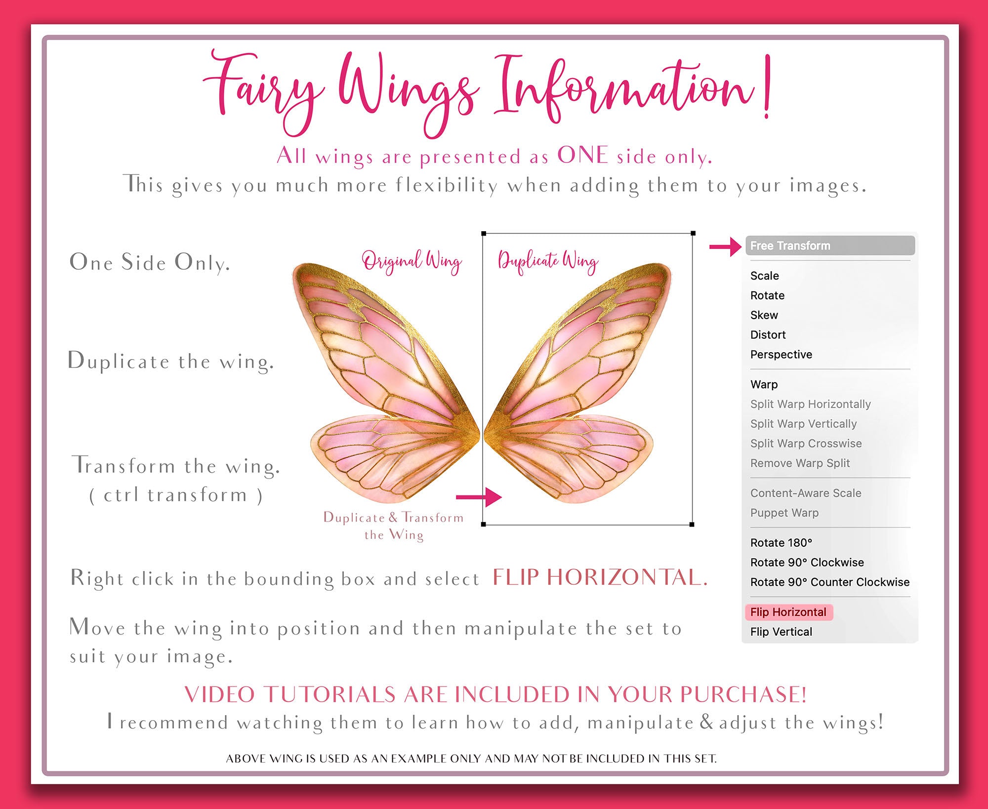 Digital Overlays for Photographers, Graphic design, scrapbooking and creatives.. Fairy Wings. High resolution, fine art digital assets for creating fantasy art.  Png overlay with transparent background. Magical Edit. Png Photo editing art assets.