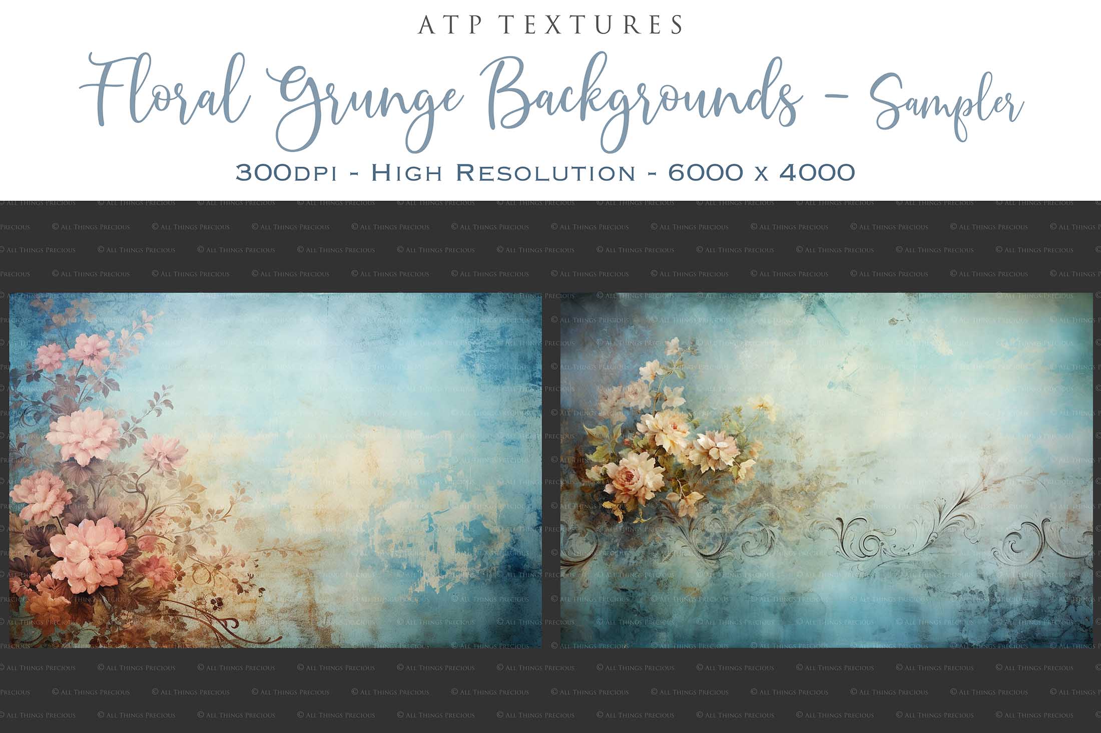 AI digital art for Scrapbooking, Photographers, Artists and Creatives. 30 Jpeg Floral Grunge Wallpaper style backgrounds. Each file is 300dpi. All are 4000x6000. Jpeg high resolution. You may wish to print them as a backdrop, use them as digital paper or even as a background for your photography. ATP Textures