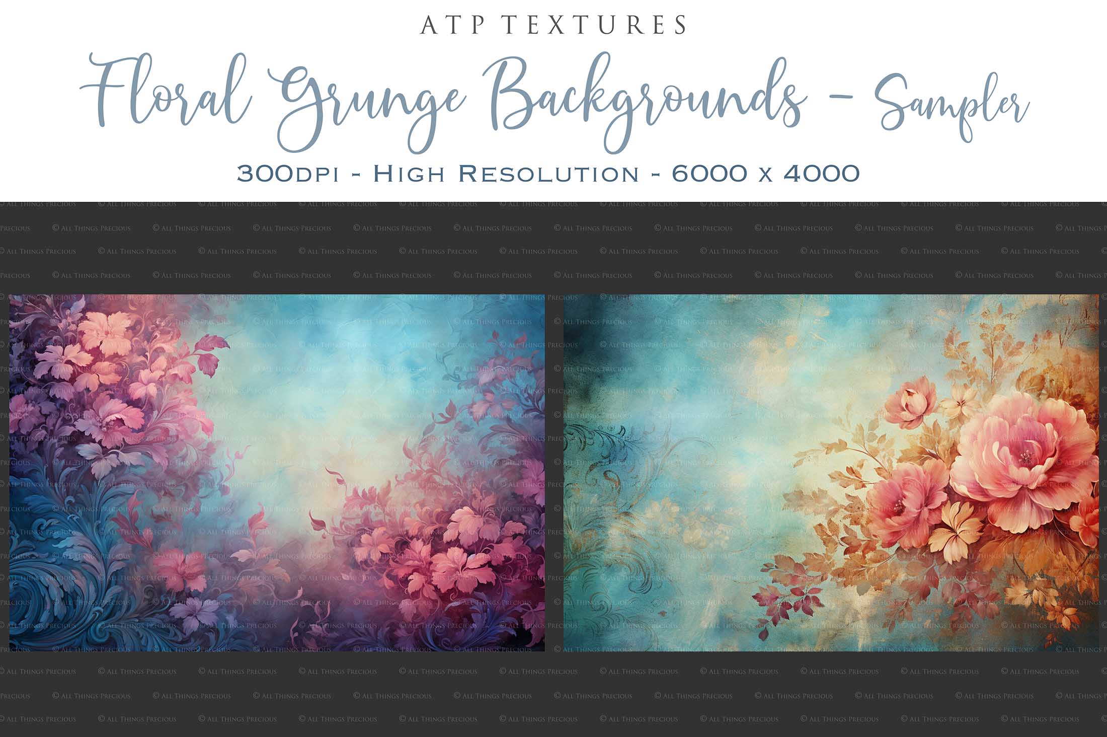 AI digital art for Scrapbooking, Photographers, Artists and Creatives. 30 Jpeg Floral Grunge Wallpaper style backgrounds. Each file is 300dpi. All are 4000x6000. Jpeg high resolution. You may wish to print them as a backdrop, use them as digital paper or even as a background for your photography. ATP Textures