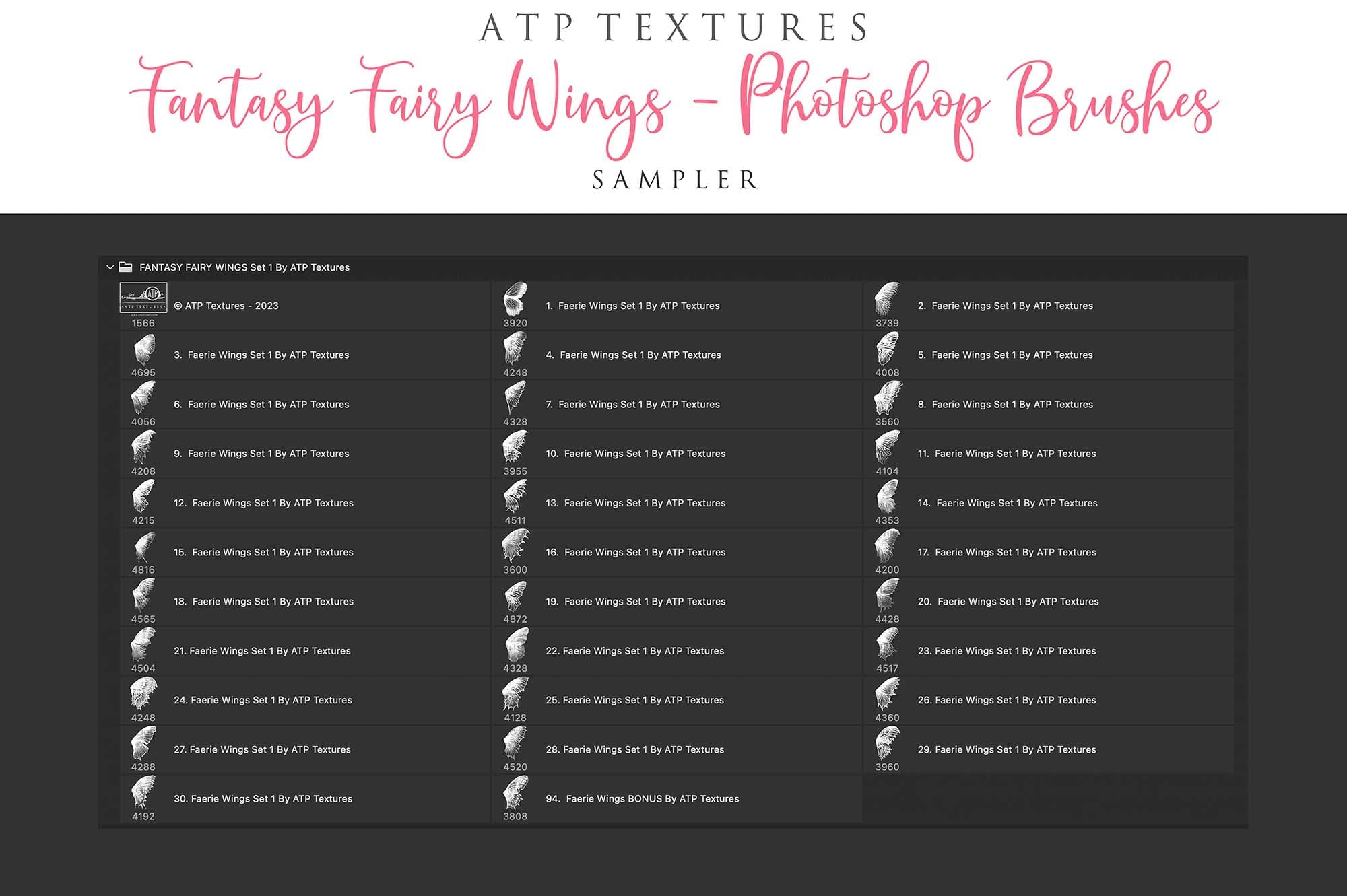Photoshop Brushes in high resolution. Gorgeous fairy wings in 30 styles. Perfect for your fantasy edit, photography and digital art. Fairy Wings Overlays. Transparent, high resolution wings for photographers. Fantasy digital art, Child portraiture. White fairy wings. Digital download. Graphic effects. ATP Textures
