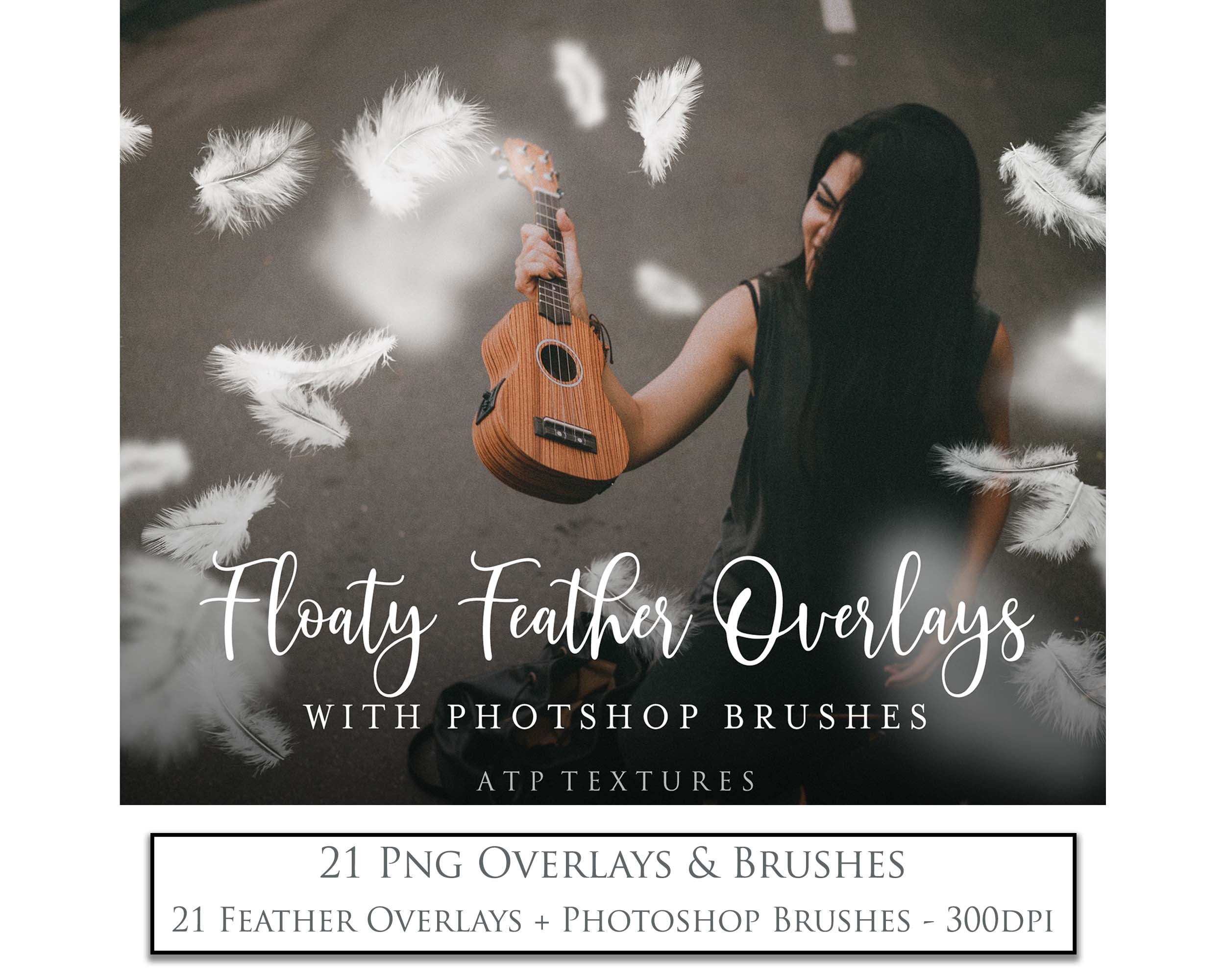 This set of Overlays & Photoshop Brushes includes 21 PNG Feathers, all different and unique! Photoshop brushes with png clipart overlays for photography and digital design. Digital Stamps for scrapbooking, photography and graphic design. Realistic photography. Assets and Add ons. High resolution. ATP Textures