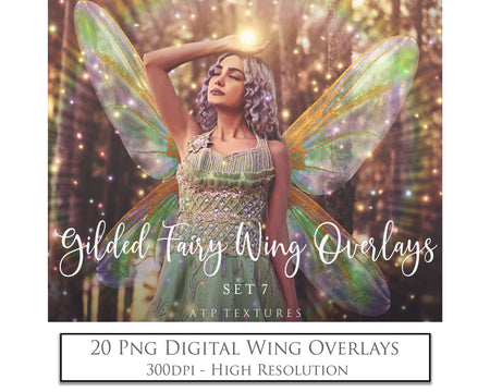 Colour Sparkling fairy wings, Png overlays for photoshop. High resolution transparent, see through wings. Fairycore, Cosplay, Photographers, Photoshop Edits, Digital overlay for photography. Digital stock and resources. Graphic design. Colourful, Gold, Fantasy Wing Bundle. Assets for Fine Art design. By ATP Textures