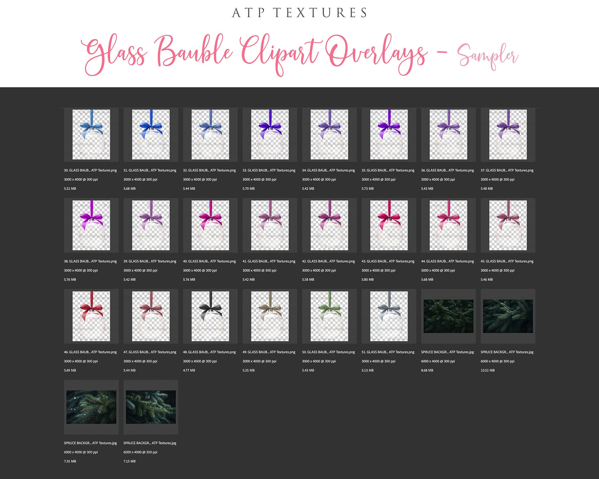 Png CHRISTMAS GLASS BAUBLE Digital Overlays - Set 1