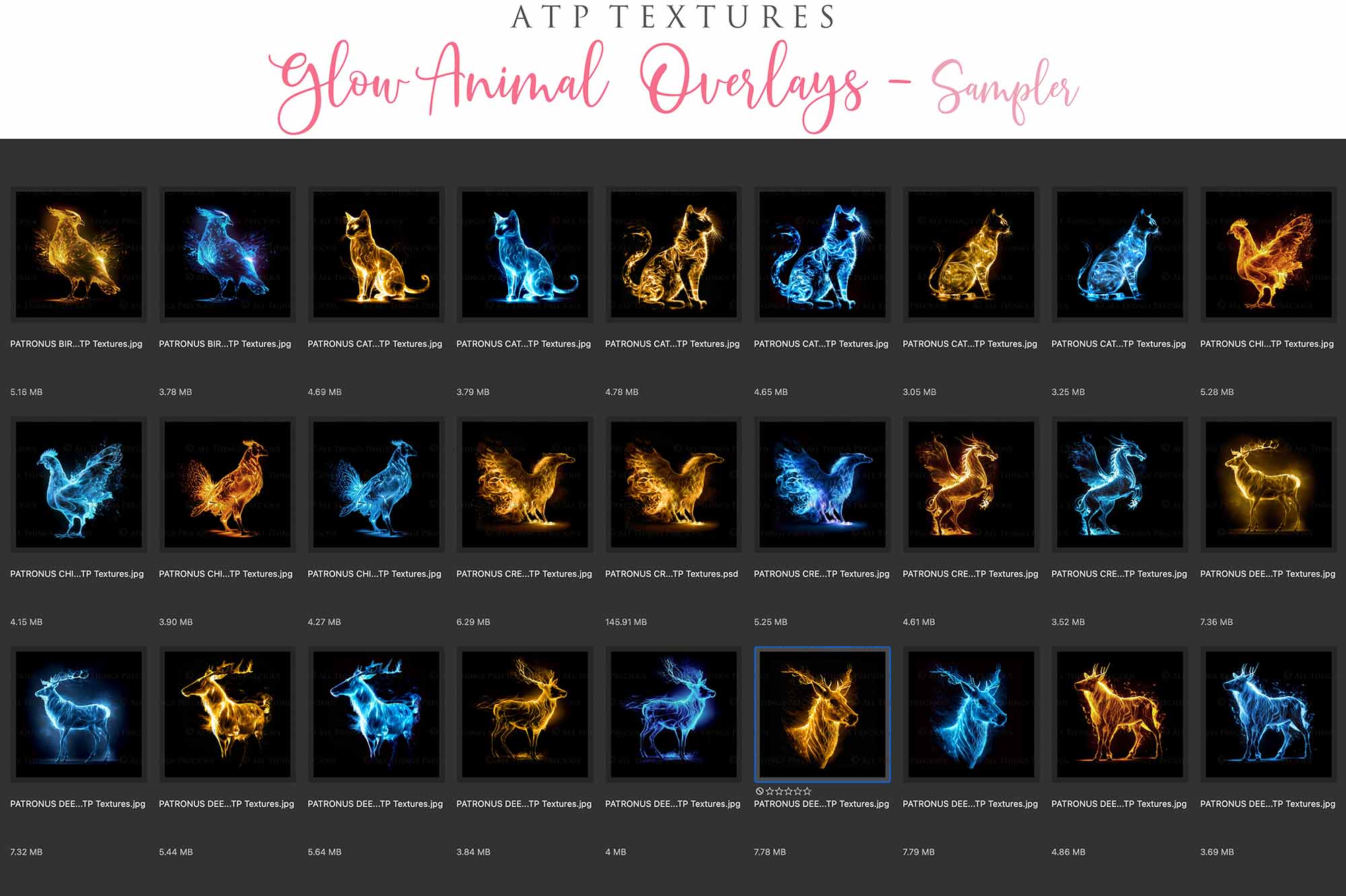Glowing Patronus Animals. Glow overlays, 300dpi, Owl, Deer, Horse, Phoenix, Griffin. Atp textures, photo editing, Magical overlay. Harry Potter Photography. High resolution, digital download. Find more overlays, textures and Actions in my store. ATP Textures.