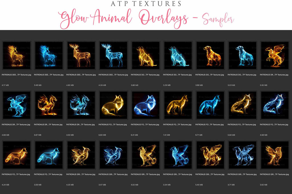 Glowing Patronus Animals. Glow overlays, 300dpi, Owl, Deer, Horse, Phoenix, Griffin. Atp textures, photo editing, Magical overlay. Harry Potter Photography. High resolution, digital download. Find more overlays, textures and Actions in my store. ATP Textures.