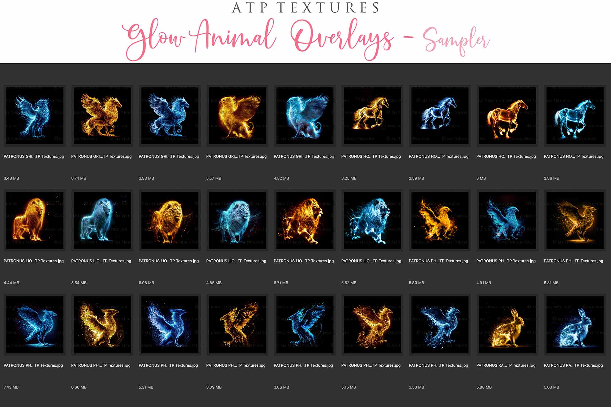 Glowing Patronus Animals. Glow overlays, 300dpi, Owl, Deer, Horse, Phoenix, Griffin. Atp textures, photo editing, Magical overlay. Harry Potter Photography. High resolution, digital download. Find more overlays, textures and Actions in my store. ATP Textures.