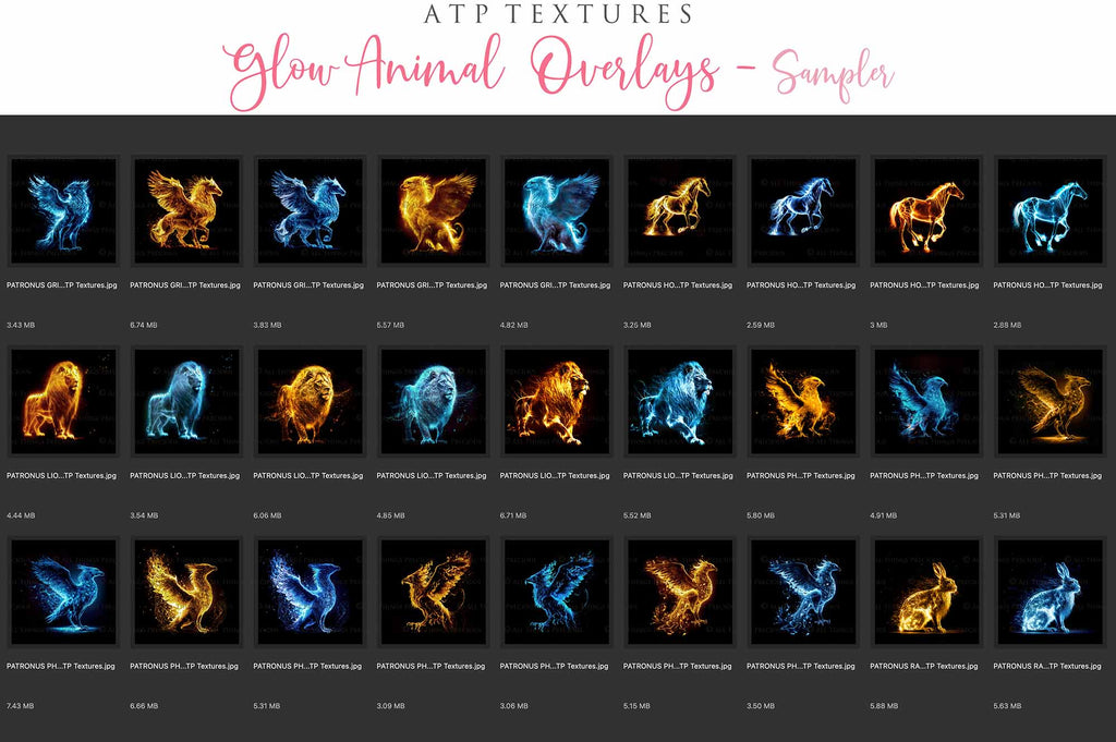 Glowing Patronus Animals. Glow overlays, 300dpi, Owl, Deer, Horse, Phoenix, Griffin. Atp textures, photo editing, Magical overlay. Harry Potter Photography. High resolution, digital download. Find more overlays, textures and Actions in my store. ATP Textures.