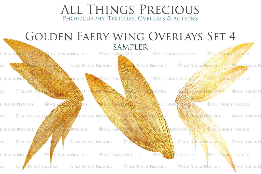 Golden fairy wings, Png overlays for photoshop. High resolution transparent, see through wings. Fairycore, Cosplay, Photographers, Photoshop Edits, Digital overlay for photography. Digital stock and resources. Graphic design. Colourful, Gold, Fantasy Wing Bundle. Assets for Fine Art design. By ATP Textures