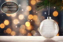 Load image into Gallery viewer, Christmas Glass Bauble Ornament Overlay and Background, with snow flurries and a PSD template included in the set.The globe is transparent, perfect for you to add your own images and retain the snow globe effect.This file is 6000 x 4000, 300dpi. Photography, Scrapbooking, Photo Overlays, Png, Jpeg, Psd. ATP Textures.
