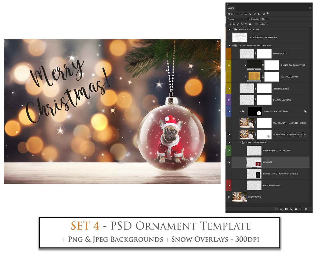 Christmas Glass Bauble Ornament Overlay and Background, with snow flurries and a PSD template included in the set.The globe is transparent, perfect for you to add your own images and retain the snow globe effect.This file is 6000 x 4000, 300dpi. Photography, Scrapbooking, Photo Overlays, Png, Jpeg, Psd. ATP Textures.