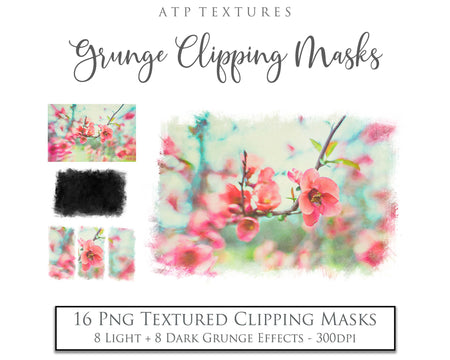 16 GRUNGE Clipping Masks, Fine Art High Resolution Overlays for Photographers, Digital Art and Scrapbooking. Photoshop Photography. Fine art realistic. In high resolution, perfect for your next edit or project! Png graphic photography assets. Sublimation art. ATP Textures