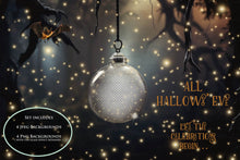 Load image into Gallery viewer, Magical Halloween Template Background. Snow globe with overlays. Add a photo to the digital background. Glass Effect Ornament bauble. Jpeg and Png copies. With magic overlays included. High resolution, quality files for photography, scrapbooking. ATP Textures
