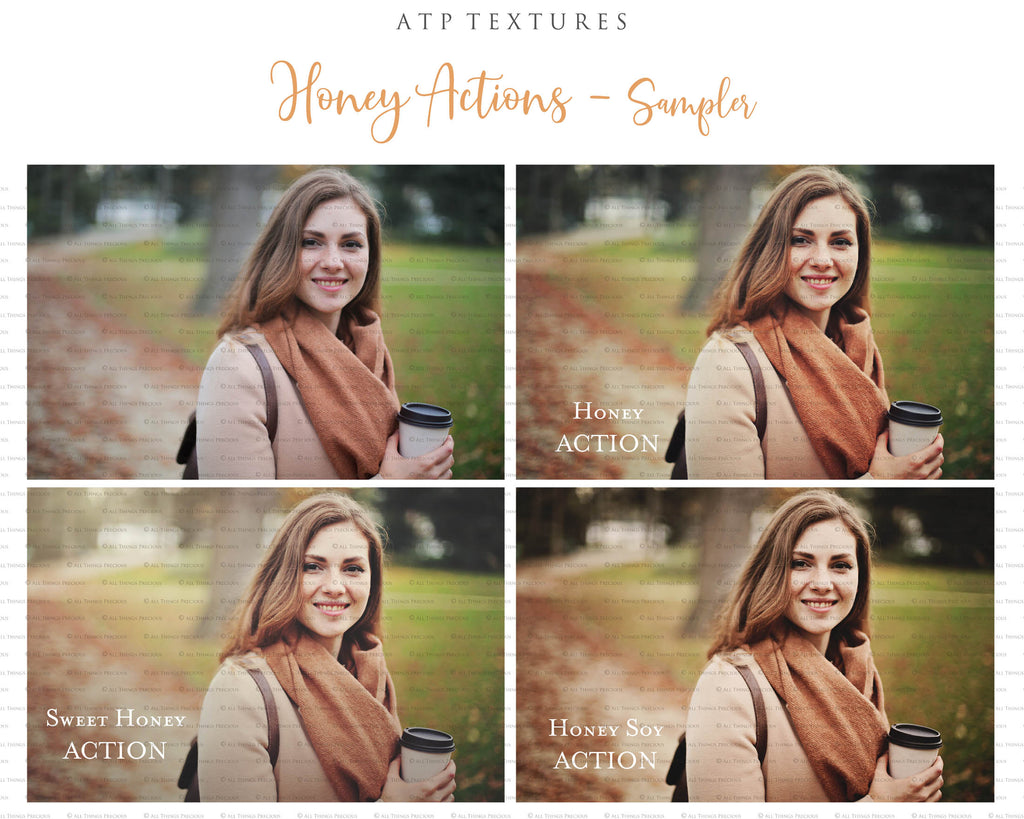 Photoshop Actions for professional photographers, Photo Edits and intagram influencers. Warm, Rich, Honey, Light Tint. Matte Overlay.  By ATP Textures 