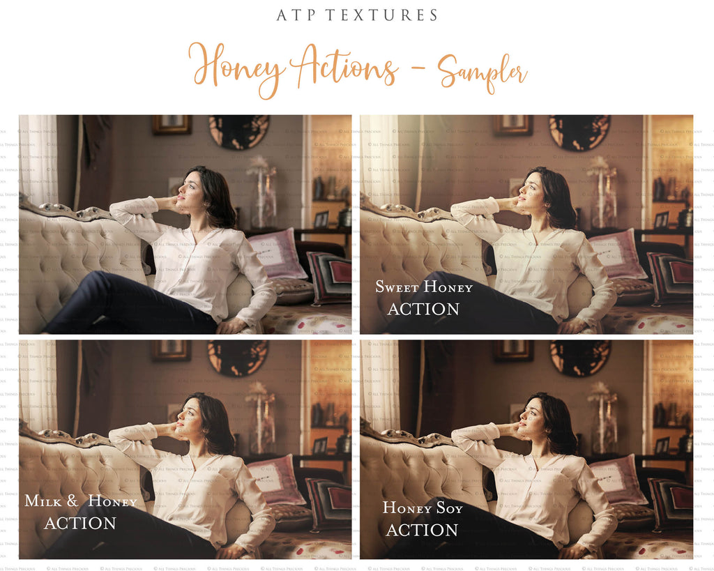 Photoshop Actions for professional photographers, Photo Edits and intagram influencers. Warm, Rich, Honey, Light Tint. Matte Overlay.  By ATP Textures 