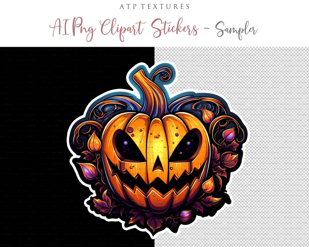 Halloween Day of the dead Pumpkin clipart. Perfect for scrapbooking and print. If you want to print your completed artwork, you can! PNG Transparent files, High resolution, 300dpi. AI Digital Art. - ATP Textures