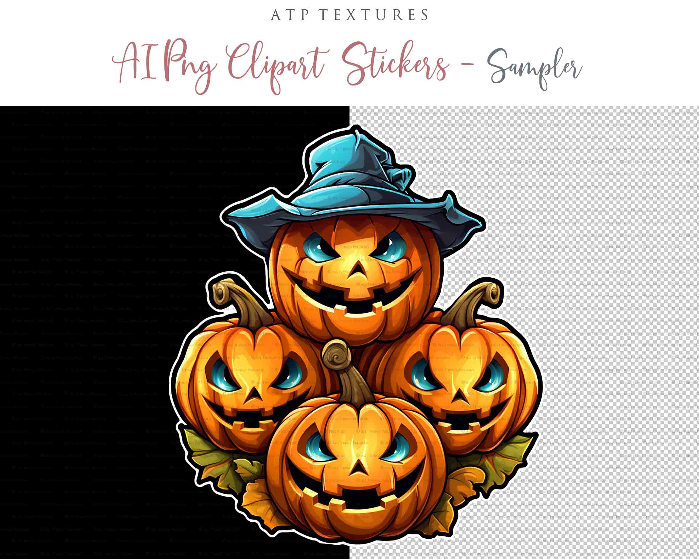 Halloween Day of the dead Pumpkin clipart. Perfect for scrapbooking and print. If you want to print your completed artwork, you can! PNG Transparent files, High resolution, 300dpi. AI Digital Art. - ATP Textures