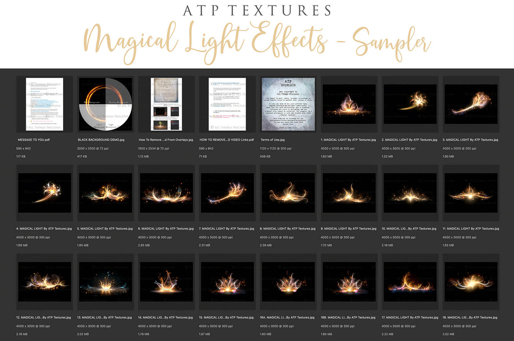 Magical Light Overlays For Photographers, Photoshop, Digital art and Creatives.This set contains Magical effect Overlays. Glows, stars, sparkles. Graphic assets for photography. ATP Textures