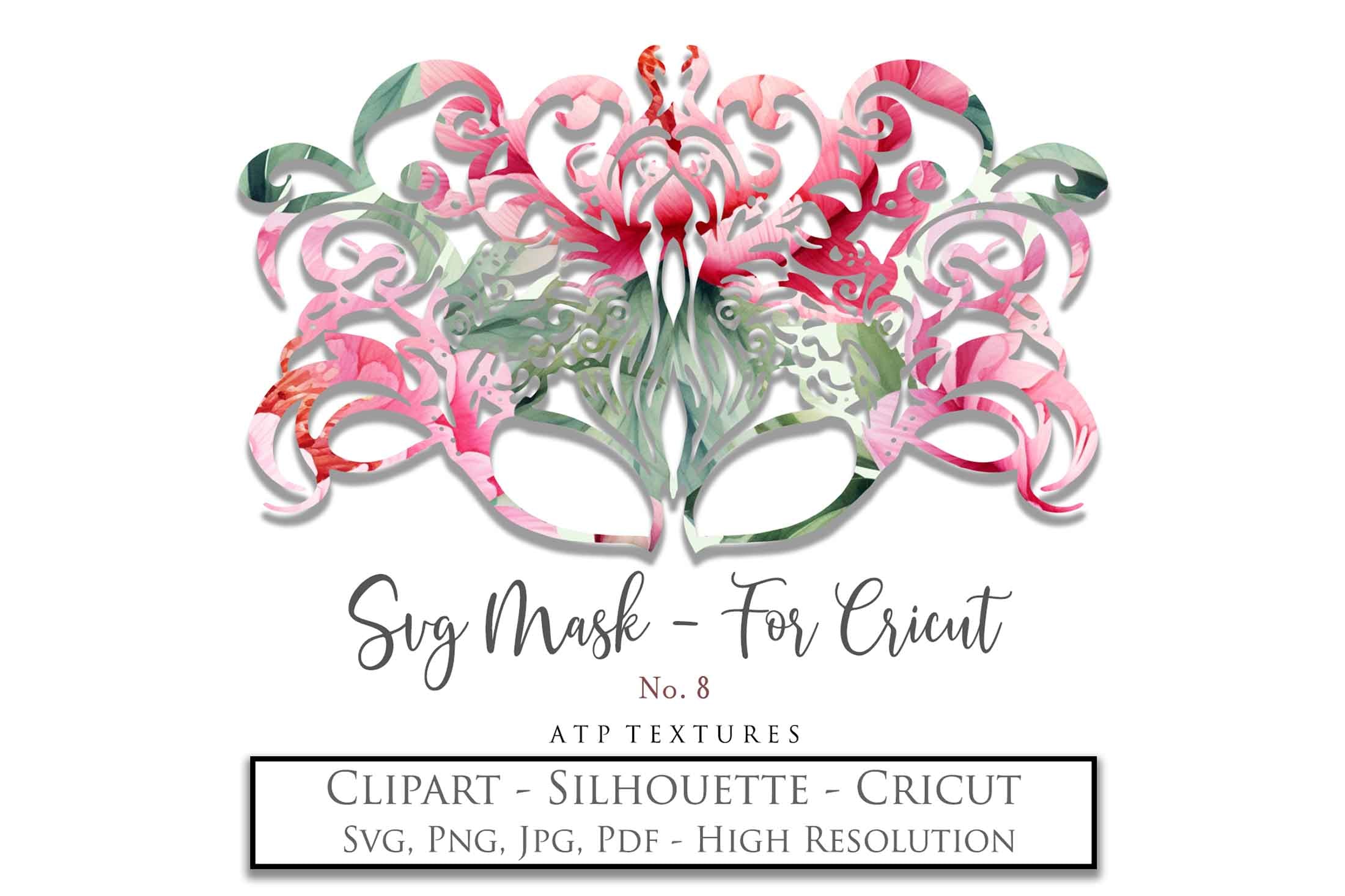 SVG Masquerade Mask Clipart For Cricut , Silhouette or any other cutting machine that accepts the files provided in this set. Clipart for your next art project or even for print! SVG, PNG, PDF, JPG. This clipart is In high resolution.