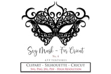 Load image into Gallery viewer, SVG Masquerade Mask Clipart For Cricut , Silhouette or any other cutting machine that accepts the files provided in this set. Clipart for your next art project or even for print! SVG, PNG, PDF, JPG. This clipart is In high resolution. 
