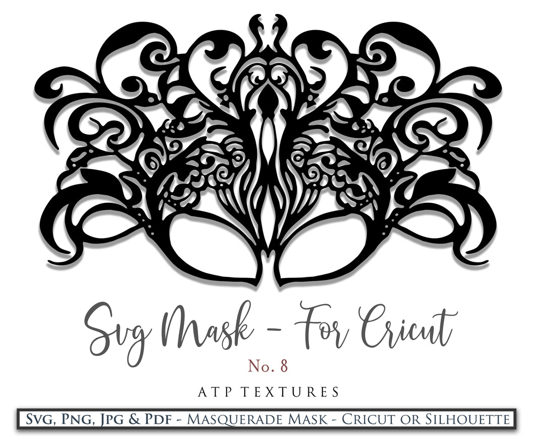 SVG Masquerade Mask Clipart For Cricut , Silhouette or any other cutting machine that accepts the files provided in this set. Clipart for your next art project or even for print! SVG, PNG, PDF, JPG. This clipart is In high resolution.