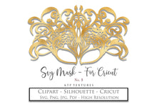 Load image into Gallery viewer, SVG Masquerade Mask Clipart For Cricut , Silhouette or any other cutting machine that accepts the files provided in this set. Clipart for your next art project or even for print! SVG, PNG, PDF, JPG. This clipart is In high resolution.
