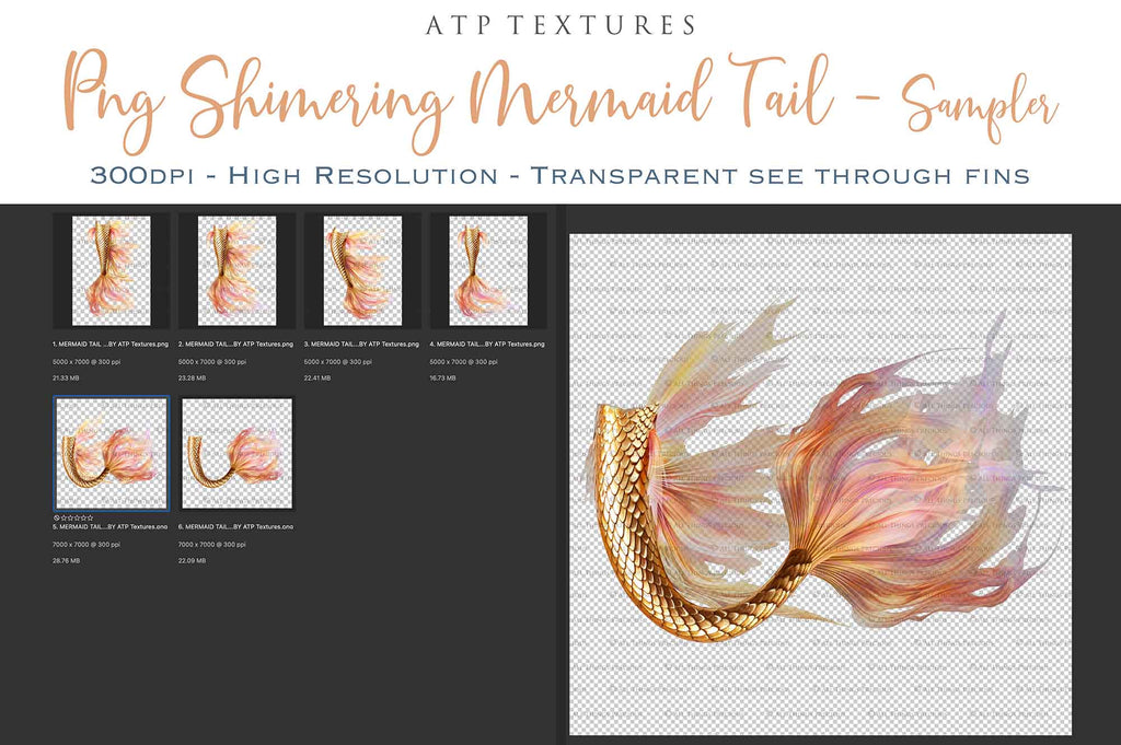 Mermaid Tail fin overlays in colourful tints. By ATP Textures