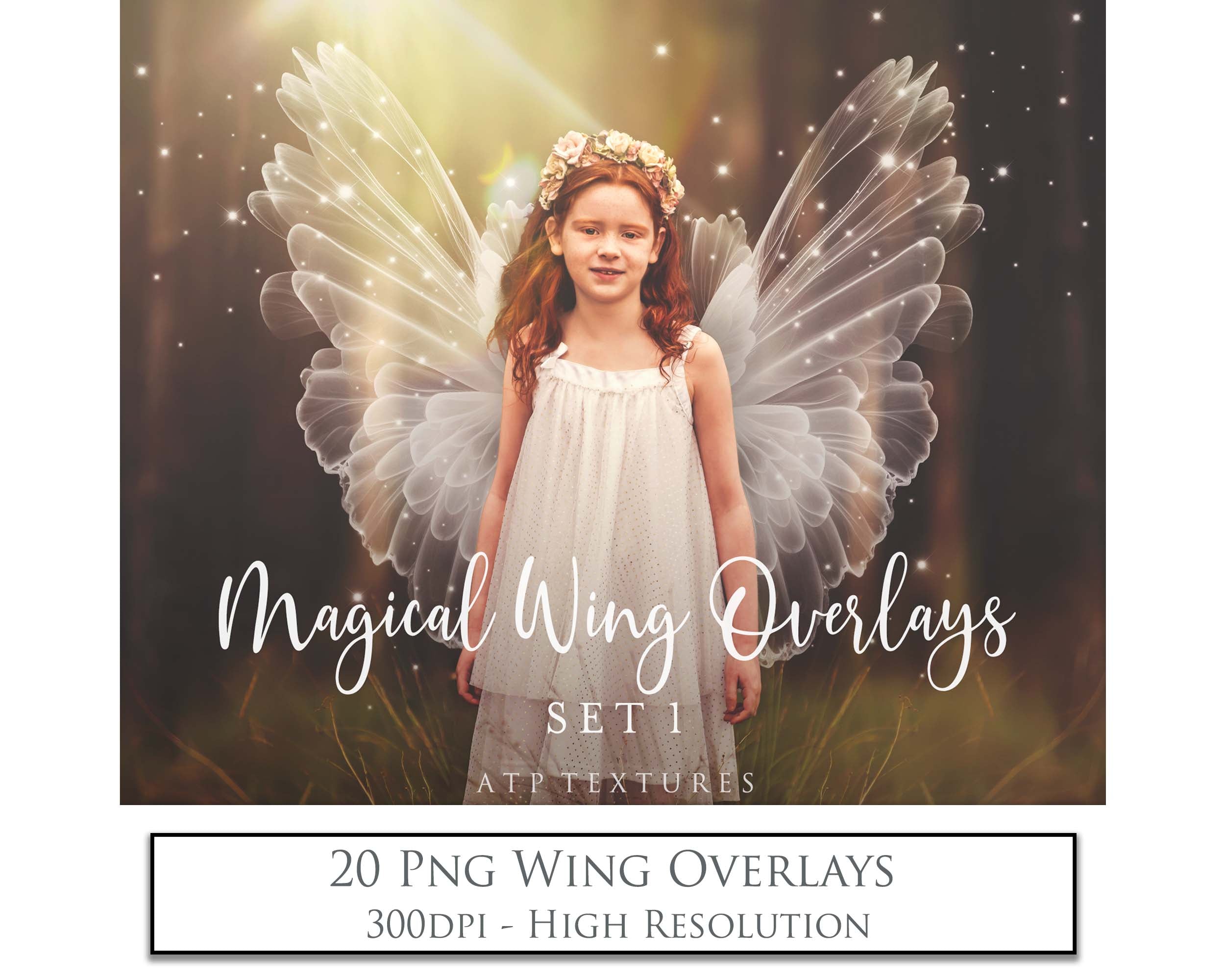 Fairy Wing Overlays For Photographers, Photoshop, Digital art and Creatives. Transparent, high resolution, faery wings for photography! These are gorgeous PNG overlays for fantasy digital art and Child portraiture. White graphic assets. ATP Textures