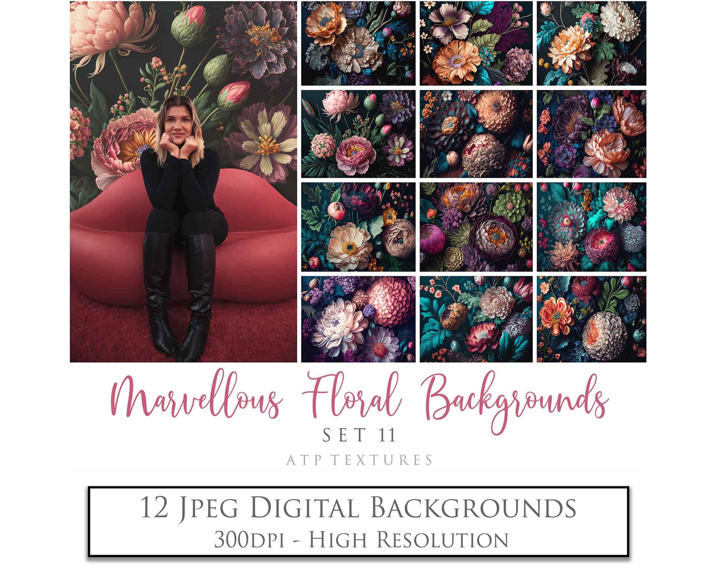Marvellous floral backgrounds! Fine Art High Resolution Overlays for Photographers, Digital Art and Scrapbooking. Photoshop Photography. Fine art realistic. In high resolution, perfect for your next edit or project! Png graphic photography assets. Sublimation art. ATP Textures