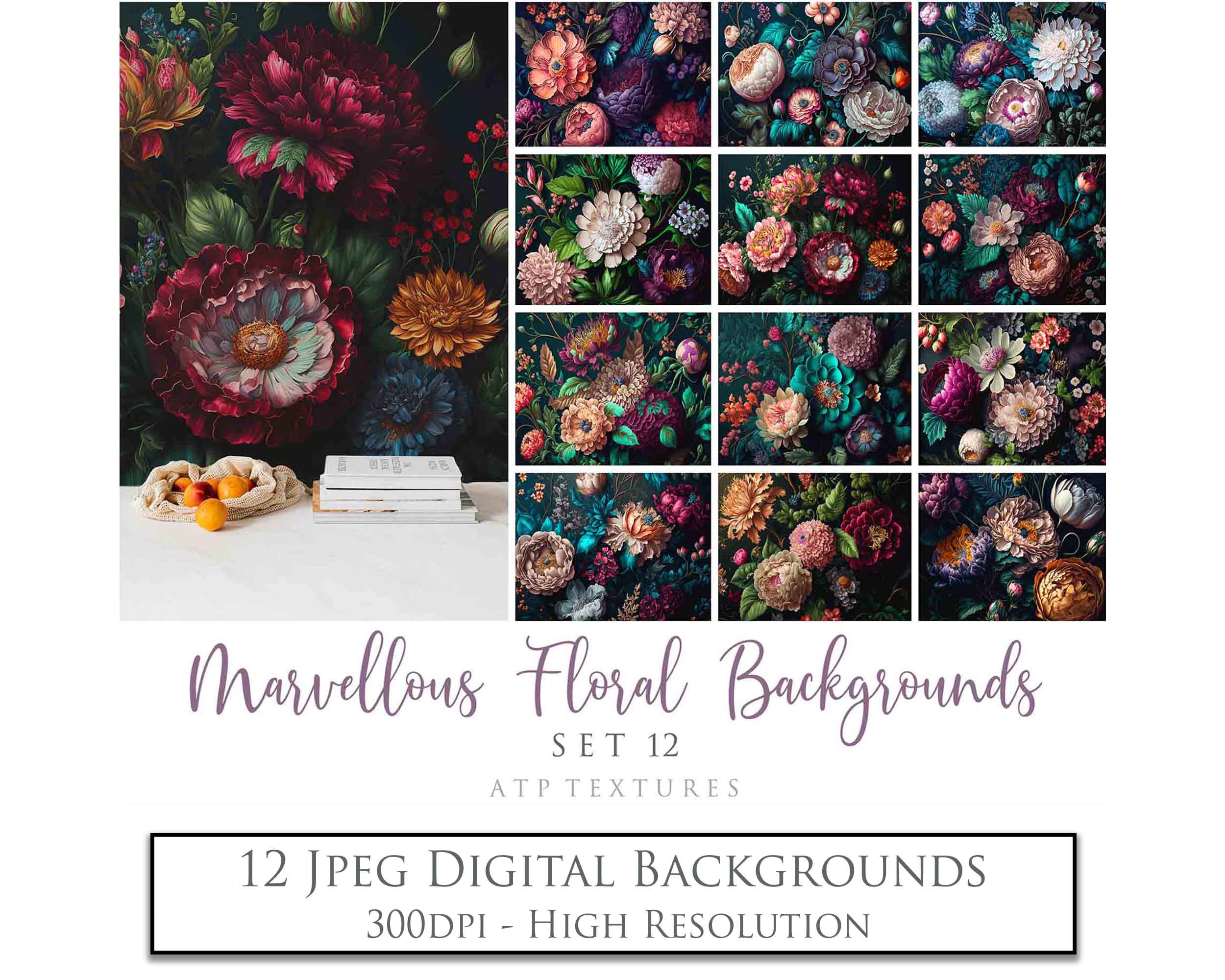 Floral backgrounds! Fine Art High Resolution Overlays for Photographers, Digital Art and Scrapbooking. Photoshop Photography. Fine art realistic. Printable wall art decor. In high resolution, perfect for your next edit or project! Png graphic photography assets. Sublimation art. ATP Textures