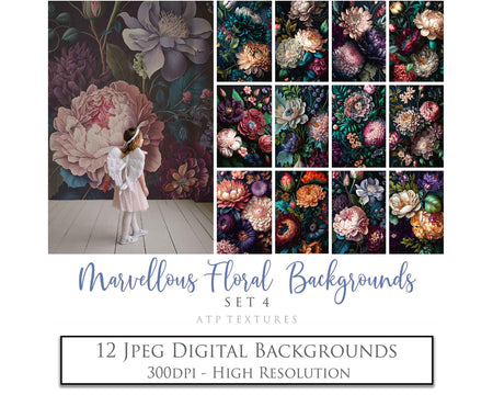 Floral backgrounds! Fine Art High Resolution Overlays for Photographers, Digital Art and Scrapbooking. Photoshop Photography. Fine art realistic. Printable wall art decor. In high resolution, perfect for your next edit or project! Png graphic photography assets. Sublimation art. ATP Textures