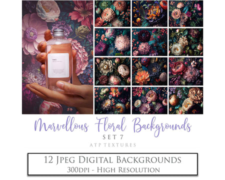 Floral backgrounds! Fine Art High Resolution Overlays for Photographers, Digital Art and Scrapbooking. Photoshop Photography. Fine art realistic. Printable wall art decor. In high resolution, perfect for your next edit or project! Png graphic photography assets. Sublimation art. ATP Textures