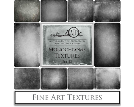 Monochrome textures. Fine art texture for photographers, digital editing. Photo Overlays. Antique, Vintage, Grunge, Light, Dark Bundle. Textured printable Canvas, Colour, black and white, Bundle. High resolution, 300dpi Graphic Assets for photography, digital scrapbooking and design. By ATP Textures