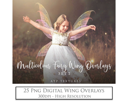 Fairy Wings Overlays For Photography, Photoshop, Digital art and Creatives. Transparent, high resolution wings for photographers. These are gorgeous PNG overlays for fantasy digital art and Child portraiture. colour, White fairy wings. Photo Overlays. Digital download. Graphic effects. ATP Textures