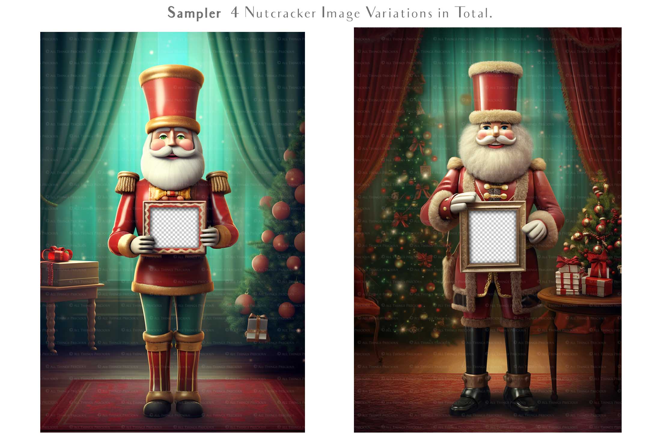 Christmas Nutcracker Frame Background, with glows, snow flurries and a PSD template included in the set.  The frame transparent, perfect for you to add your own images. This file is 4000 x 6000, 300dpi. Photography, Scrapbooking, Photo Overlays, Png, Jpeg, Psd. ATP Textures.