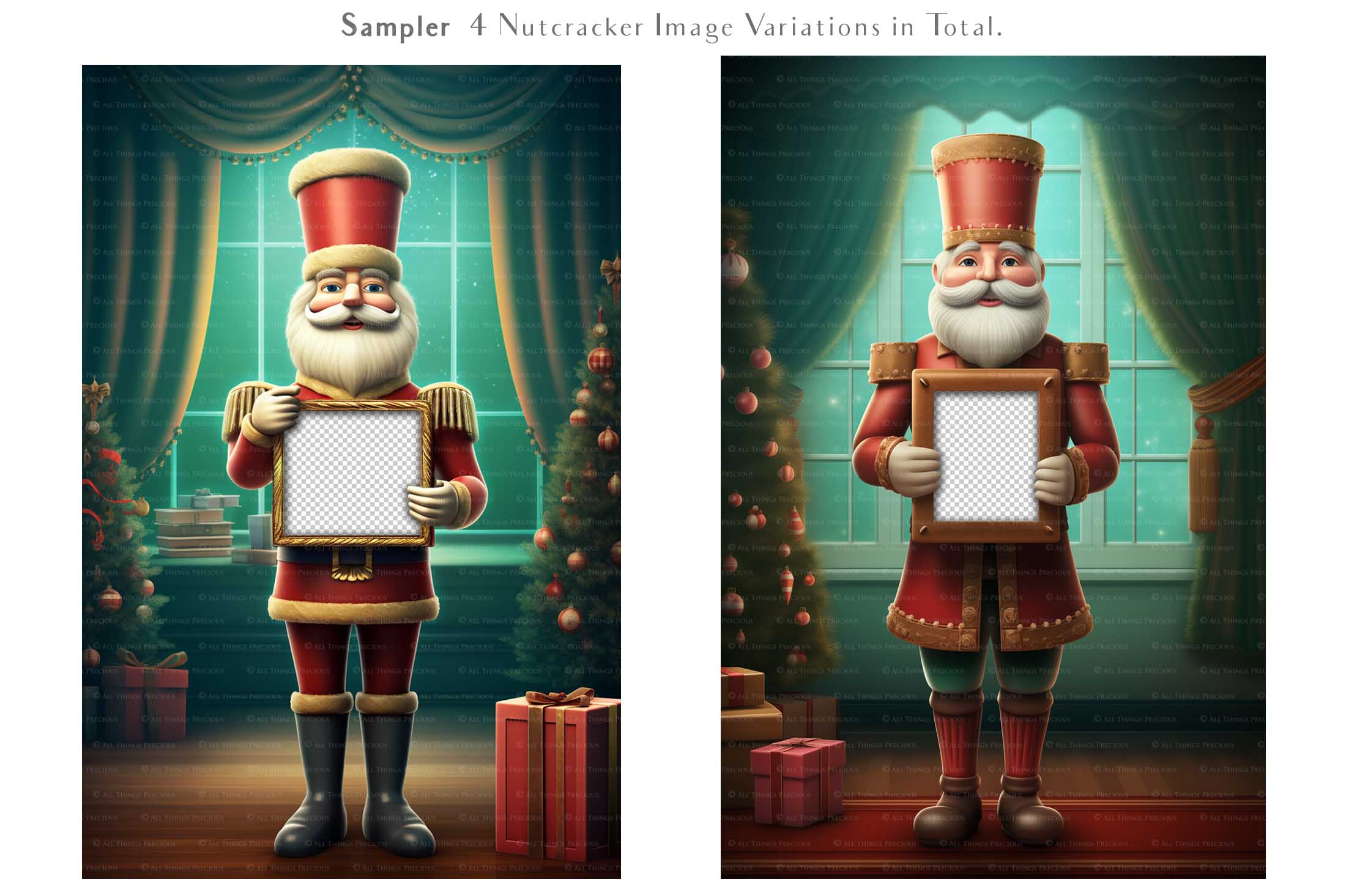 Christmas Nutcracker Frame Background, with glows, snow flurries and a PSD template included in the set.  The frame transparent, perfect for you to add your own images. This file is 4000 x 6000, 300dpi. Photography, Scrapbooking, Photo Overlays, Png, Jpeg, Psd. ATP Textures.