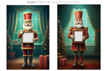 Load image into Gallery viewer, Christmas Nutcracker Frame Background, with glows, snow flurries and a PSD template included in the set.  The frame transparent, perfect for you to add your own images. This file is 4000 x 6000, 300dpi. Photography, Scrapbooking, Photo Overlays, Png, Jpeg, Psd. ATP Textures.
