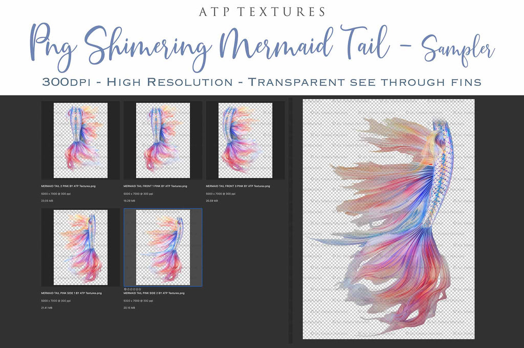 Mermaid Tail fin overlays in colourful tints. By ATP Textures