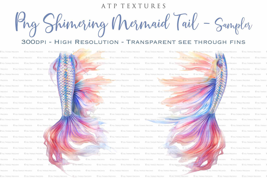 Mermaid Tail fin overlays in colourful tints. By ATP Textures