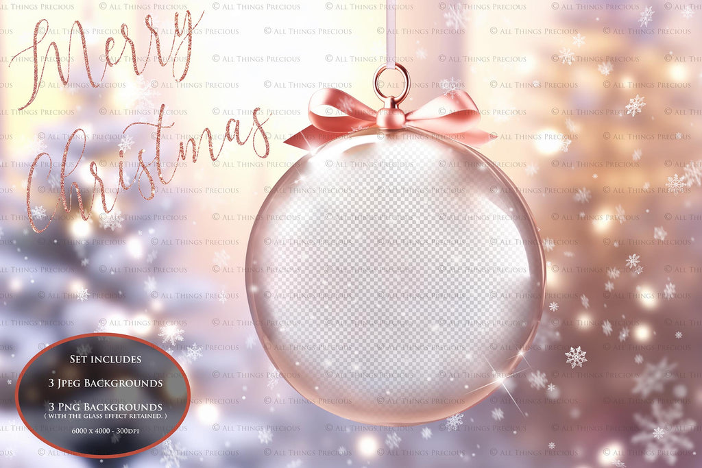 Christmas Glass Bauble Ornament Overlay and Background, with snow flurries and a PSD template included in the set.The globe is transparent, perfect for you to add your own images and retain the snow globe effect.This file is 6000 x 4000, 300dpi. Photography, Scrapbooking, Photo Overlays, Png, Jpeg, Psd. ATP Textures.