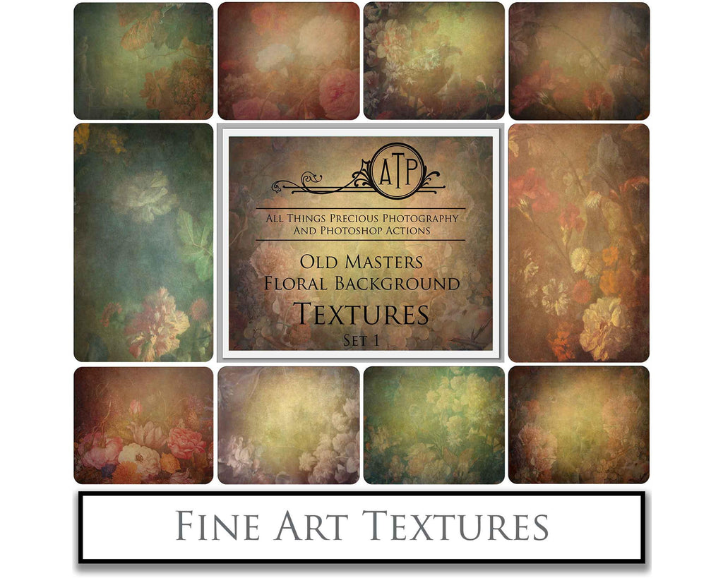 Old Masters floral Backgrounds. Digital Backdrop Fine art texture for photographers. Photo Overlays. Antique, Old World, Grunge, Abstract wall decor bundle. Textured Background. Printable backdrop, Colour Flower Print Bundle. High resolution, 300dpi Graphic Assets for photography, scrapbooking, design. By ATP Textures