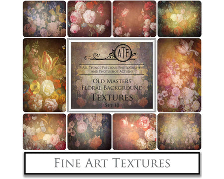 Old Masters floral Backgrounds. Digital Backdrop Fine art texture for photographers. Photo Overlays. Antique, Old World, Grunge, Abstract wall decor bundle. Textured Background. Printable backdrop, Colour Flower Print Bundle. High resolution, 300dpi Graphic Assets for photography, scrapbooking, design. By ATP Textures