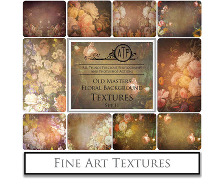 Old Masters floral Backgrounds. Digital Backdrop Fine art texture for photographers. Photo Overlays. Antique, Old World, Grunge, Abstract wall decor bundle. Textured Background. Printable backdrop, Colour Flower Print Bundle. High resolution, 300dpi Graphic Assets for photography, scrapbooking, design. By ATP Textures