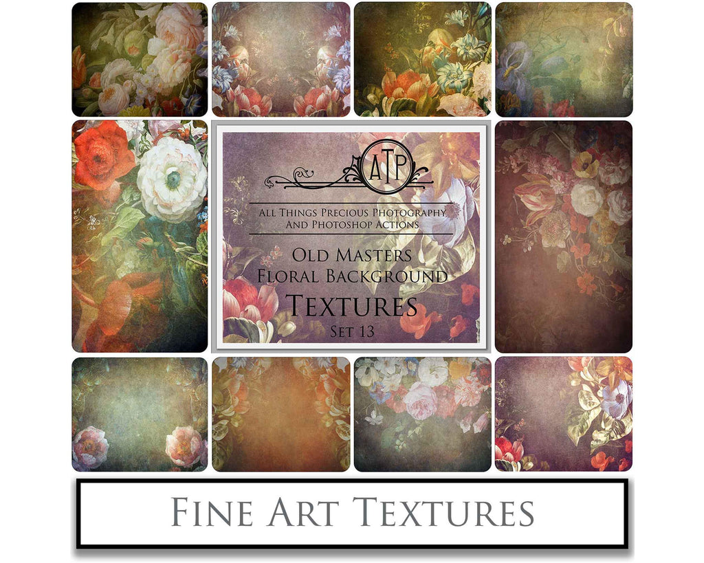 Old Masters floral Backgrounds. Digital Backdrop Fine art texture for photographers. Photo Overlays. Antique, Old World, Grunge, Abstract wall decor bundle. Textured Background. Printable backdrop, Colour Flower Print Bundle. High resolution, 300dpi Graphic Assets for photography, scrapbooking, design. By ATP Textures