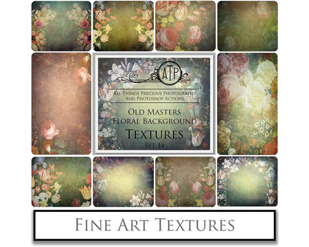 Old Masters floral Backgrounds. Digital Backdrop Fine art texture for photographers. Photo Overlays. Antique, Old World, Grunge, Abstract wall decor bundle. Textured Background. Printable backdrop, Colour Flower Print Bundle. High resolution, 300dpi Graphic Assets for photography, scrapbooking, design. By ATP Textures