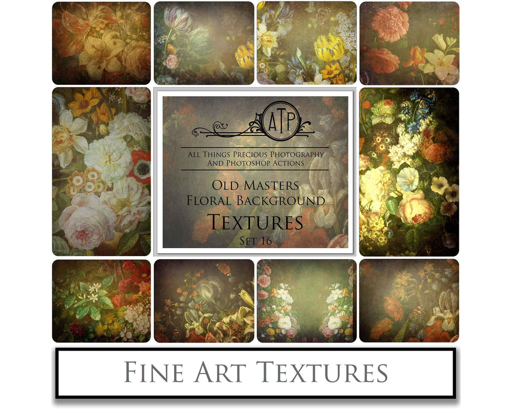 Old Masters floral Backgrounds. Digital Backdrop Fine art texture for photographers. Photo Overlays. Antique, Old World, Grunge, Abstract wall decor bundle. Textured Background. Printable backdrop, Colour Flower Print Bundle. High resolution, 300dpi Graphic Assets for photography, scrapbooking, design. By ATP Textures