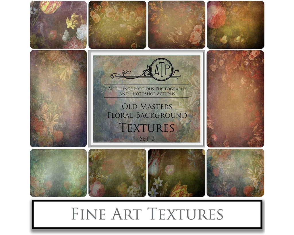 Old Masters floral Backgrounds. Digital Backdrop Fine art texture for photographers. Photo Overlays. Antique, Old World, Grunge, Abstract wall decor bundle. Textured Background. Printable backdrop, Colour Flower Print Bundle. High resolution, 300dpi Graphic Assets for photography, scrapbooking, design. By ATP Textures