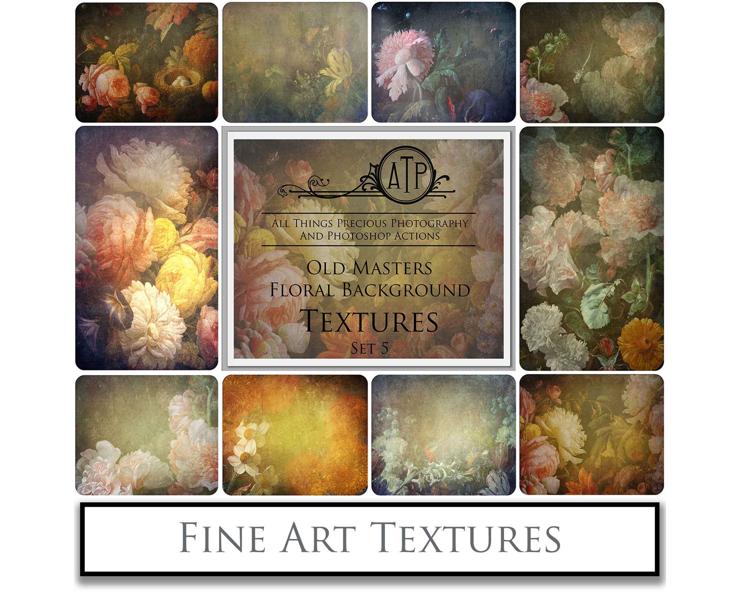 Old Masters floral Backgrounds. Digital Backdrop Fine art texture for photographers. Photo Overlays. Antique, Old World, Grunge, Abstract wall decor bundle. Textured Background. Printable backdrop, Colour Flower Print Bundle. High resolution, 300dpi Graphic Assets for photography, scrapbooking, design. By ATP Textures