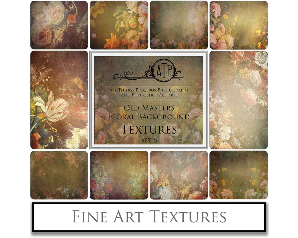 Old Masters floral Backgrounds. Digital Backdrop Fine art texture for photographers. Photo Overlays. Antique, Old World, Grunge, Abstract wall decor bundle. Textured Background. Printable backdrop, Colour Flower Print Bundle. High resolution, 300dpi Graphic Assets for photography, scrapbooking, design. By ATP Textures