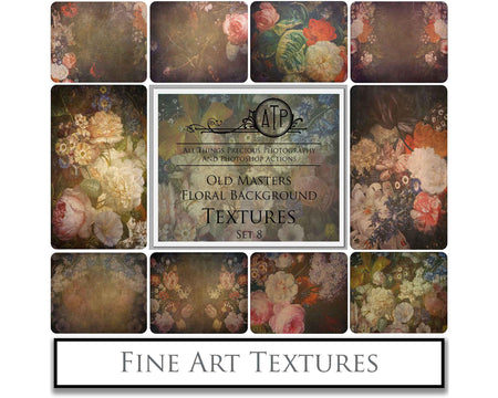 Old Masters floral Backgrounds. Digital Backdrop Fine art texture for photographers. Photo Overlays. Antique, Old World, Grunge, Abstract wall decor bundle. Textured Background. Printable backdrop, Colour Flower Print Bundle. High resolution, 300dpi Graphic Assets for photography, scrapbooking, design. By ATP Textures